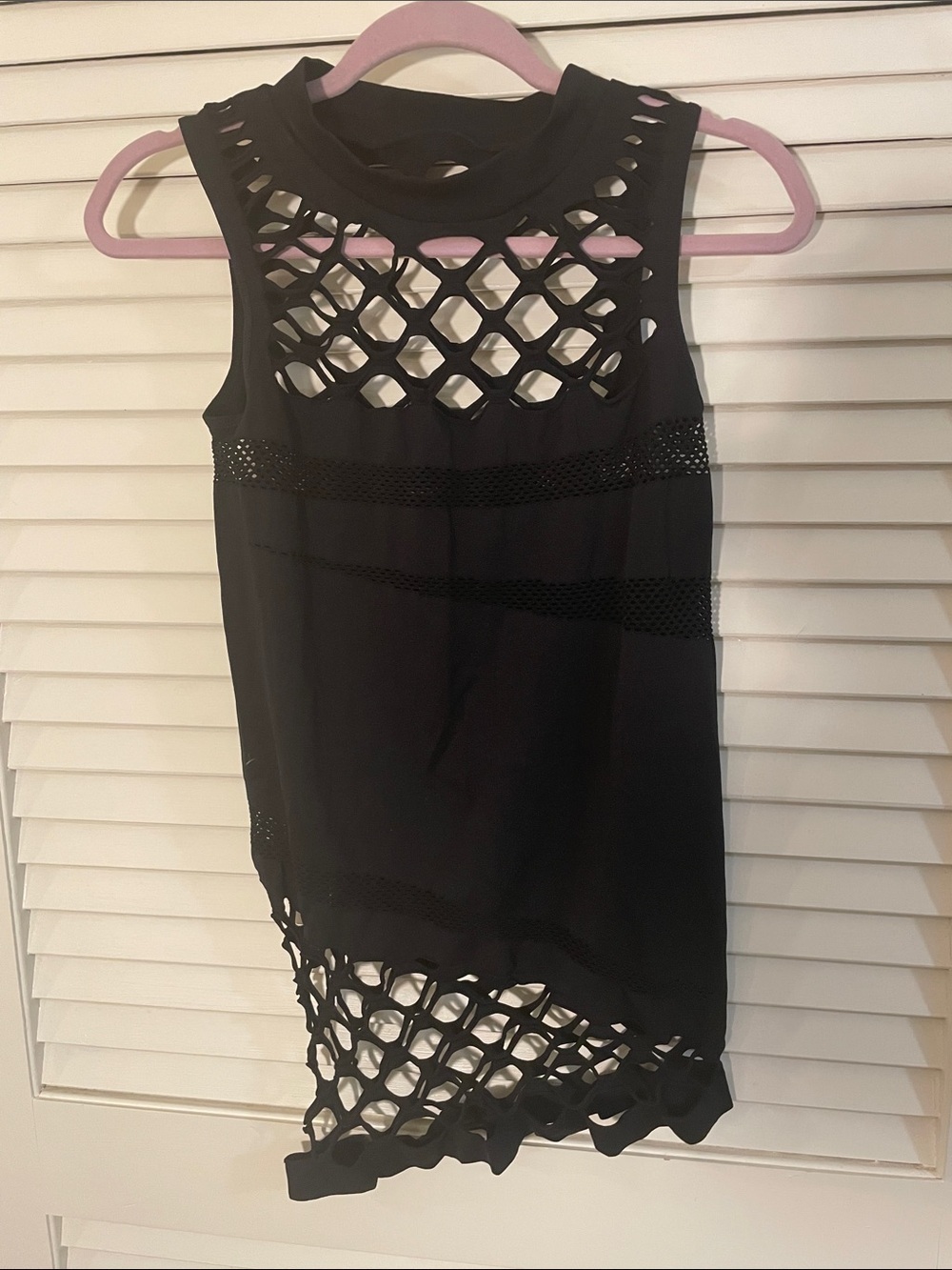 Black Cut-Out Fishnet Style Top — Black